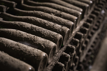 Wall Mural - aged wine bottles covered with mold in vintage wine cellar