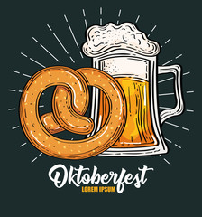 Canvas Print - oktoberfest festival celebration with jar beer and pretzel vector illustration design