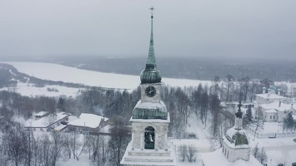 Canvas Print - Panorama of the small town of Slobodskoy near Kirov on a winter day from above. Russia from the drone.