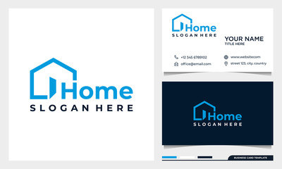 Wall Mural - Home creative symbol concept. open door, building enter, real estate agency abstract business logo with business card template