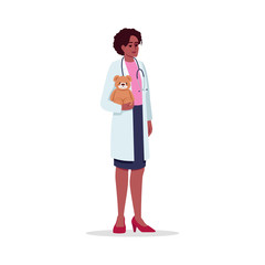 Poster - Pediatrician semi flat RGB color vector illustration. Children care doctor. Medical staff. Young african american woman working as pediatrician isolated cartoon character on white background