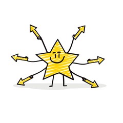 Sticker - Doodle stick figures: funny star with arrows.