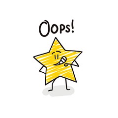 Sticker - Doodle stick figures: Funny star say Oops.