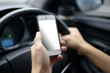 © tonefotografia - Close up human hand holding a smartphone mock up while driving