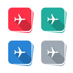 Wall Mural - Airplane icon on square button