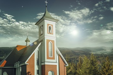 Small Rural Church against the backdrop of calm nature