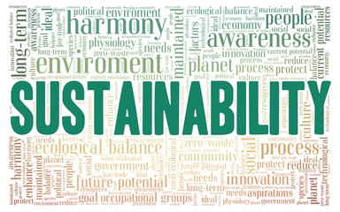 sustainability vector illustration word cloud isolated on a white background.