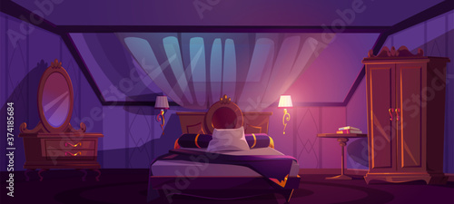 Cuadros en Lienzo Luxury bedroom interior on attic at night