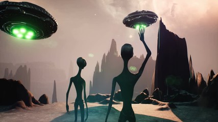Wall Mural - the alien greets his spaceships with a wave of his hand. animation for fantasy, science fiction or s