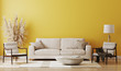© Oleksandr - Yellow room interior, living room interior mockup, empty yellow wall, 3d rendering