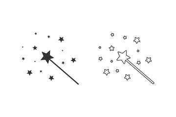 Vector Magic Wand line icon set with star sparkle