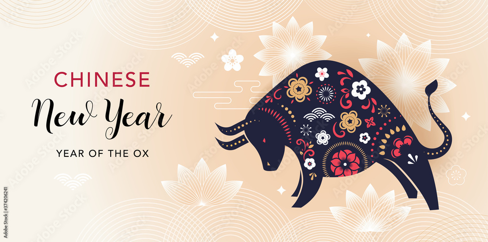 Chinese new year 2021 year of the ox - Chinese zodiac symbol - obrazy, fototapety, plakaty 