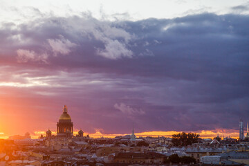 Wall Mural - Sunset citycape of Saint Petersburg with dome of Saint Isaac's cathedral