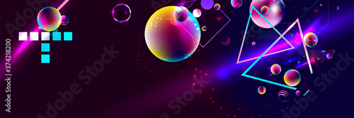 Dark retro futuristic art neon abstraction background cosmos new art 3d starry s Tableau sur Toile