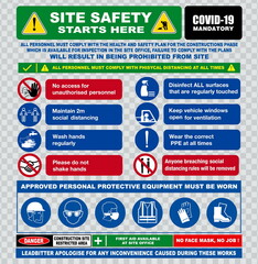 
site safety starts here or site safety sign or health and safety protocols on construction site or best practices new normal lifestyle concept. eps 10 vector, easy to modify