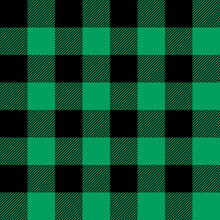 Tartan Shamrock Green Plaid. Scottish Pattern In Black And Green Cage. Scottish Cage. Traditional Scottish Checkered Background. Seamless Fabric Texture. Vector Illustration