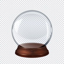Empty Transparent Glass Christmas Snow Globe On Checkered Background