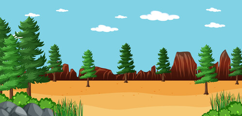 Sticker - Blank landscape in nature park scene with many pines