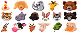 Fototapeta Pokój dzieciecy - Set of different cute cartoon animals head huge isolated on white background