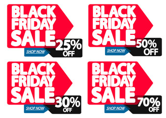 Set Black Friday Sale banners, discount tags design template, vector illustration