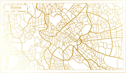  Rome Italy City Map in Retro Style in Golden Color. Outline Map.