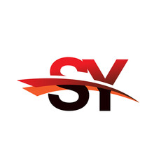 initial letter SY logotype company name colored black and red swoosh design.