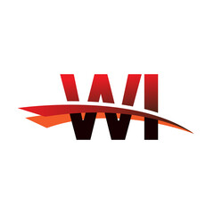 initial letter WI logotype company name colored black and red swoosh design.