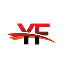 initial letter YF logotype company name colored black and red swoosh design.