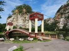 Public Rock Mountain Park At Ratchaburi, Thailand, Letter On Bridge Label Is "Khao Hin Ngu (snake Stone) National Park"