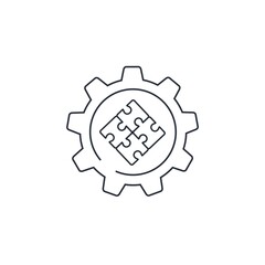 Wall Mural - the rotation of the gear and the folded puzzle. interaction process. vector linear icon isolated on 