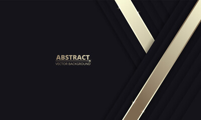 Black luxury abstract background with golden lines and shadows. Dark modern banner with golden luminous lines. Futuristic abstract backdrop. Vector illustration EPS10.