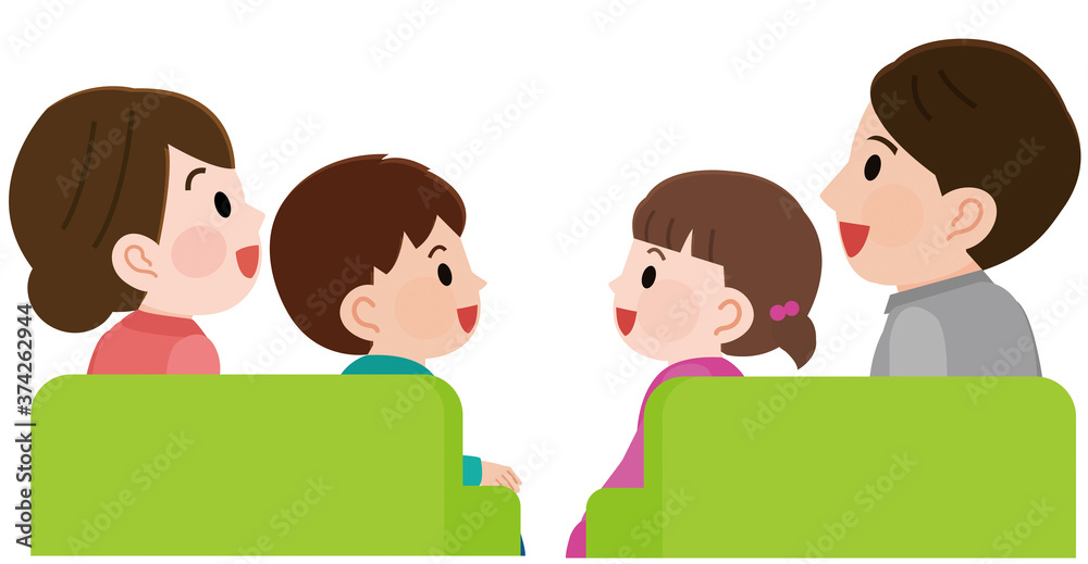 ソファに座る4人家族 横顔 イラスト Wall Mural Wallpaper Murals こけ田 ソファに座る4人家族 横顔 イラスト Wall Mural Wallpaper Murals こけ田