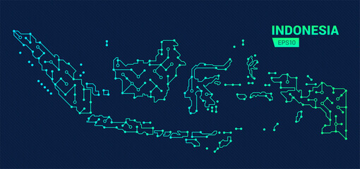 abstract futuristic map of indonesia. electric circuit of the country. technology background.
