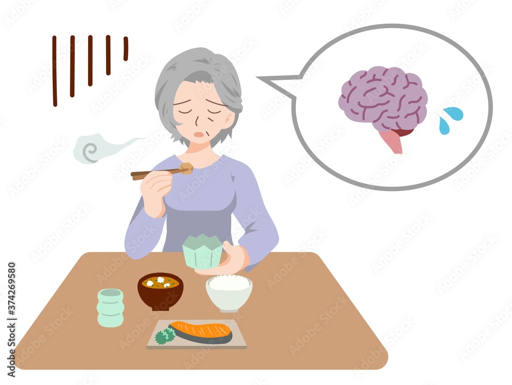 脳の病気で食欲がない高齢者のイラスト Wall Mural Wallpaper Murals Sayukichi