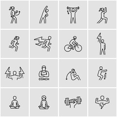 Fitness People Different Poses Work Out Vector Line Icons Set