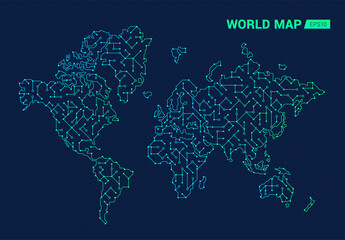 abstract digital world map. electric circuit of the globe. technology background.