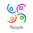 © teracreonte - Concepto trabajo en equipo. Logotipo lineal abstracto grupo de 4 personas con curvas y círculos en varios colores y palabra people