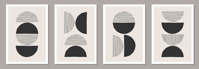 Trendy set of abstract creative minimalist artistic hand drawn compositions