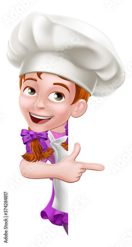 A kid cartoon girl chef, co...