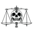 © astro - tattoo and t-shirt design black and white hand drawn libra skull zodiac  premium vector