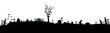 Black silhouettes of tombstones, crosses and gravestones. Cemetery elements. Cemetery panorama. Vector. EPS10
