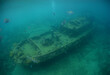                  underwater ship wreck in the waters caribbean sea Curacao    