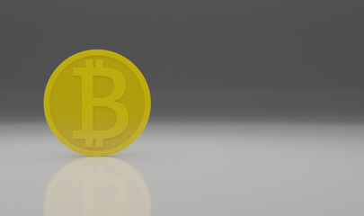 Wall Mural - Illustration of a gold coin with a bitcoin icon isolated on grey background