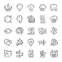 Wall Mural - Steam, smoke, smell, icon set. Clouds of different shapes, linear icons. Line with editable stroke