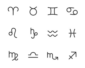 Wall Mural - zodiac signs, icon set. astrology horoscope, minimalistic linear icons. line with editable stroke