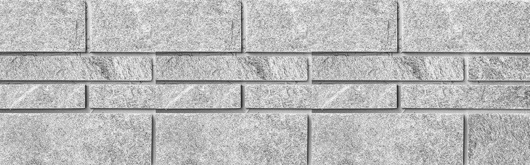 Panorama of Block pattern of white stone cladding wall tile texture and seamless background