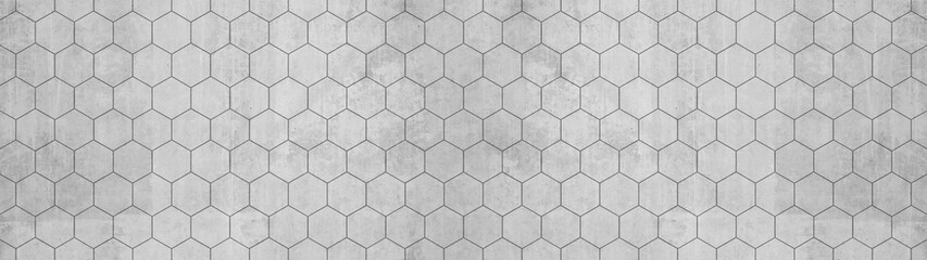 Aufkleber - Abstract seamless white grey gray bright concrete cement stone tile wall made of hexagonal geometric hexagon print texture background banner panorama
