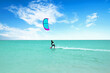 Kite surfing at Palm Beach on Aruba island in the Caribbean Sea