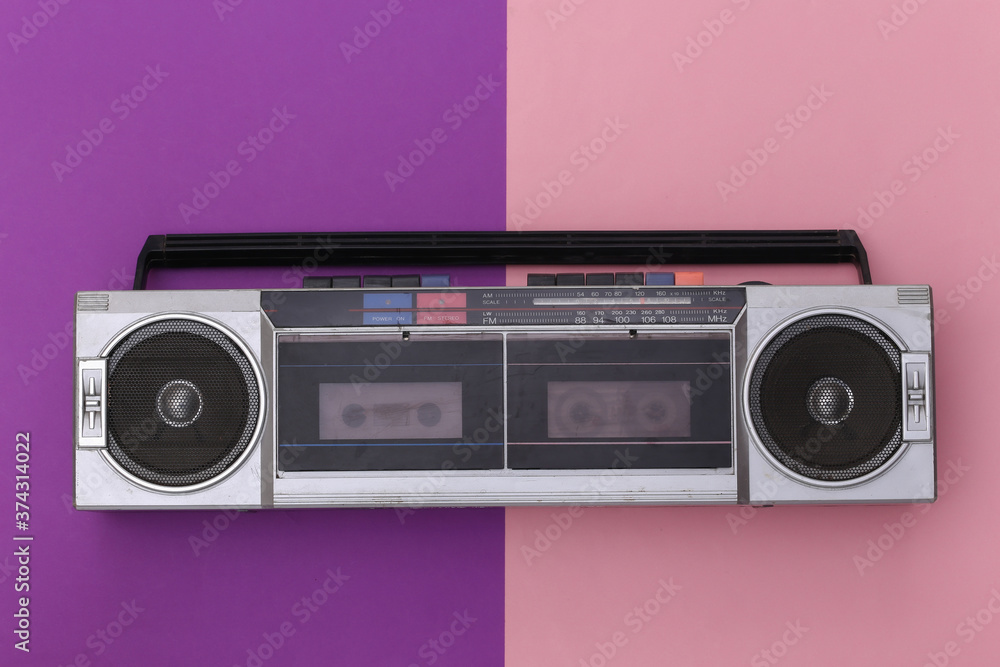 80s Retro Outdated Portable Stereo Radio Cassette Recorder on Pink ...