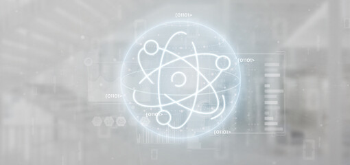 Poster - Atom icon surrounded by data